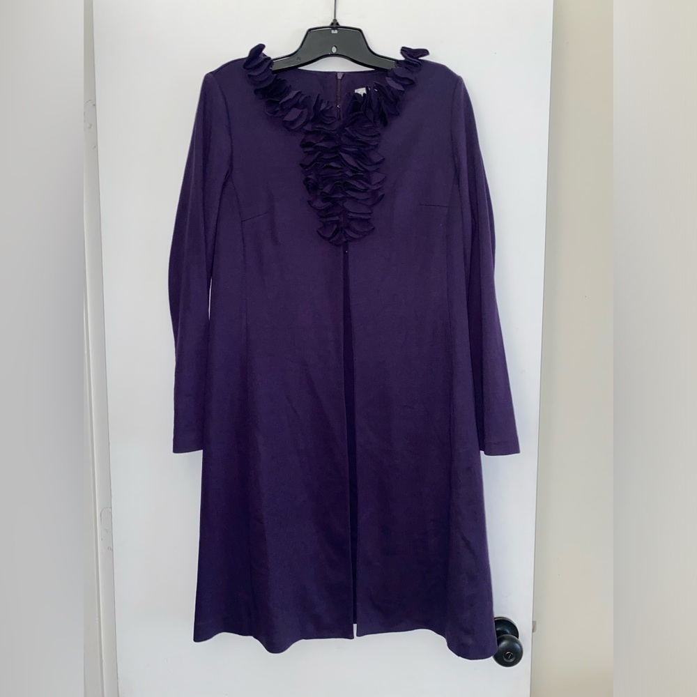 Julian Taylor 2 PC Ruffle Collar Purple Ponte Knit Longline Jacket & Sheath, 12